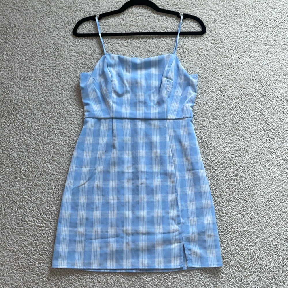 Blue + white plaid mini dress